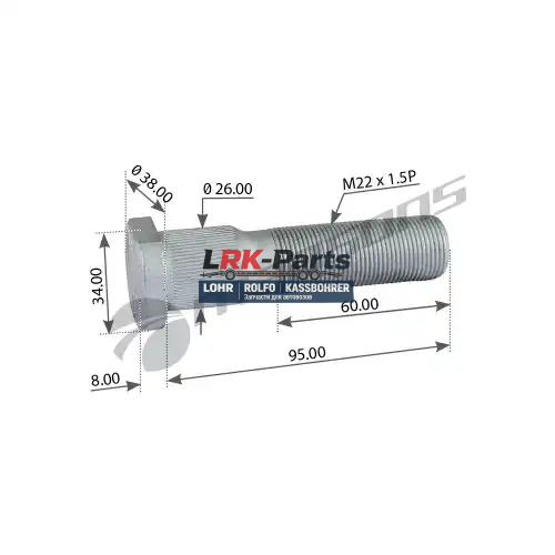 Шпилька колесная M22x1,5x95 GIGANT LOHR